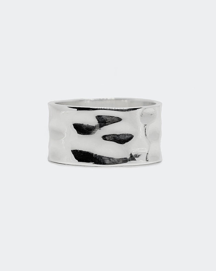 .925 WIDE HAMMERED RING 12MM